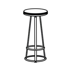 Minimalist outline of a modern bar stool with footrest in black and white