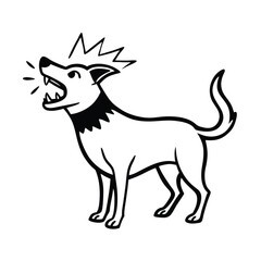 Black and white vector graphic of an aggressive barking dog illustration for graphic design projects