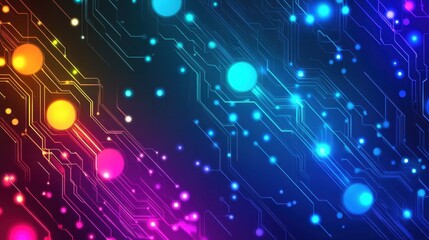 Abstract technology background with circuit board and glowing nodes. Concept for digital, network, and futuristic themes.