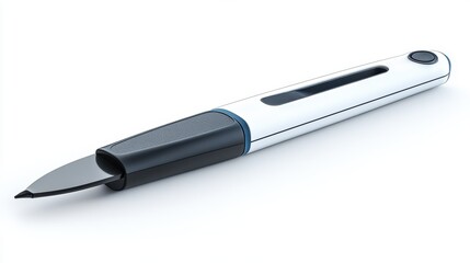 A multi-purpose electric knife with safety handle isolated on a pure white background, realistic lighting and shadow, ideal for cut-out and compositing