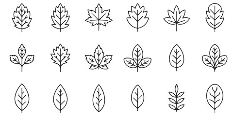 set of black vector simple leaf line icons outlines silhouettes