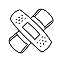 Simple first aid bandage plaster crossed black and white line art illustration