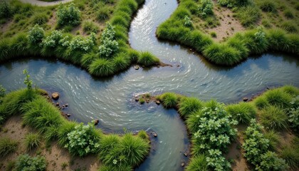 Tranquil flow, serene river landscape with a gentle stream serene