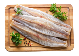Fresh hake fillets on a wooden cutting board ready to be cooked
