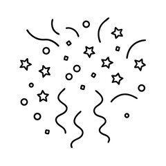 Celebration confetti and starry elements in minimalist line art style for festive designs