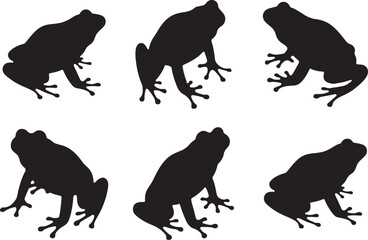 Naklejka premium frogs icon vector silhouette set design illustration. frog, icon, vector, silhouette, set, design, illustration, amphibian, animal, nature, wildlife, graphic, symbol, sign, outline, shape, drawing, ar