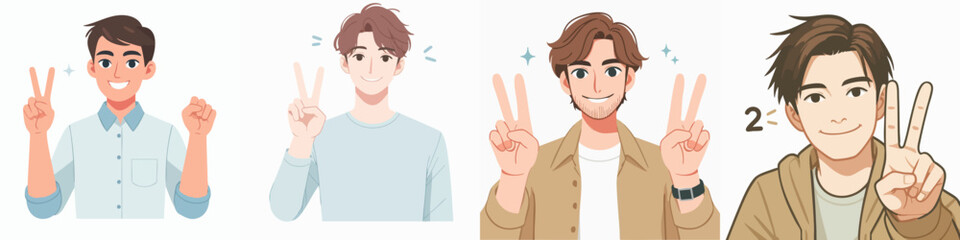 vector set of young women with peace gestures