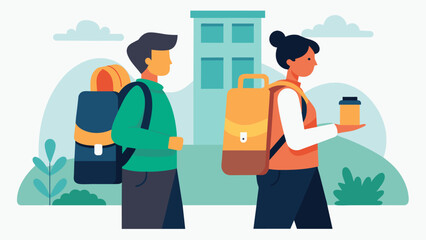 A student at a university carrying a designer backpack while a student at a community college uses a basic affordable backpack.. Vector illustration