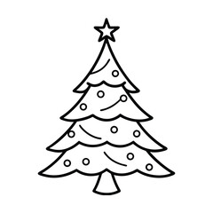 Minimalist christmas tree outline with star topper and ornament decorations black and white