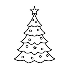 Outlined christmas tree with star and ornaments festive holiday season design