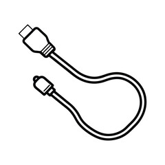 Vector illustration of black and white usb cable cord connection
