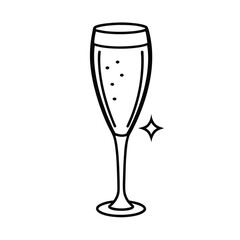 Champagne flute with bubbles celebratory toast design simple black and white outline
