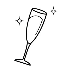Minimalist outline drawing of champagne glass with sparkling accents celebrating special occasions