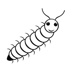 Simple black and white caterpillar illustration cute smiling bug outline style for kids