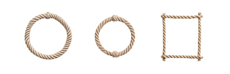 Three different rope frames circular and square natural twisted fiber braided texture