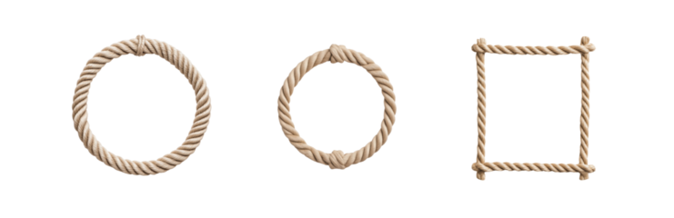 Three different rope frames circular and square natural twisted fiber braided texture