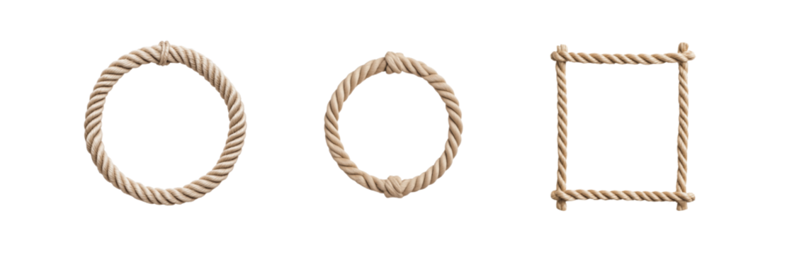 Three different rope frames circular and square natural twisted fiber braided texture