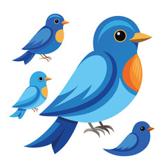 Bluebird set isolated shilhotee vector on white background
