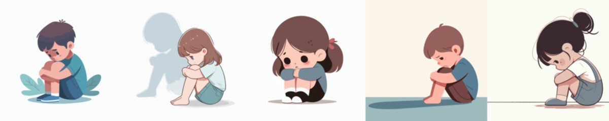 set vector kids depression