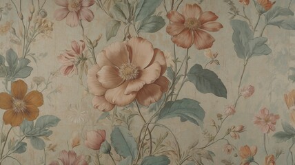 Vintage floral wallpaper design with soft colors and detailed patterns -  