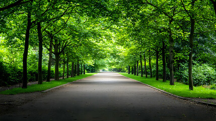 Green Tree Lined Path In Park