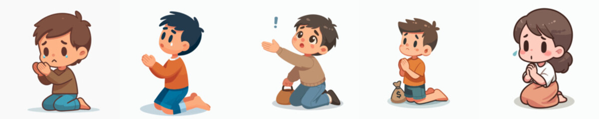 set vector kids beggar