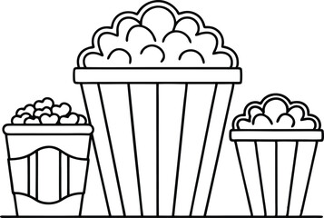 Outline popcorn buckets illustration. Popcorn buckets icon on transparent background