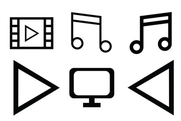 Multimedia Icons Featuring Play, Music, and Video Symbols