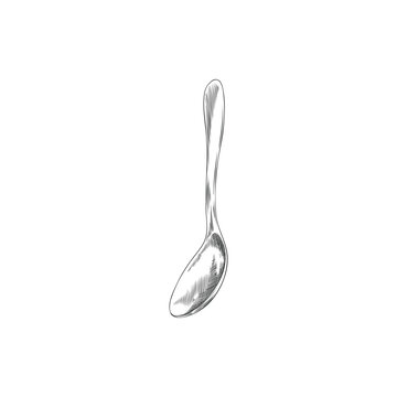 Sketch drawing of a spoon, kitchenware, cutlery vector engraved hand drawn icon, stainless steel tableware, teaspoon