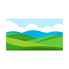 Rolling green hills with blue sky