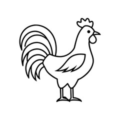 Rooster crowing at sunrise line art vector illustration