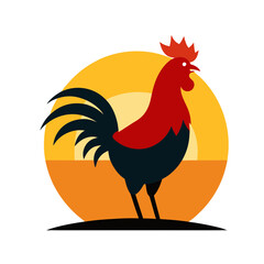 Rooster crowing at sunrise vector illustration