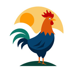 Rooster crowing at sunrise vector illustration
