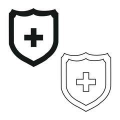 Obraz premium Shield with cross is a medical symbol of health and aid, often designed in red for emergency and hospital care protection