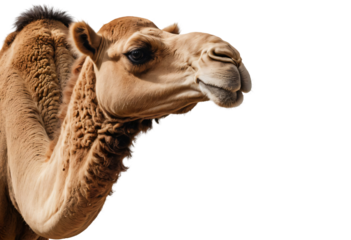 Close-up of camel's muzzle isolated on white background.