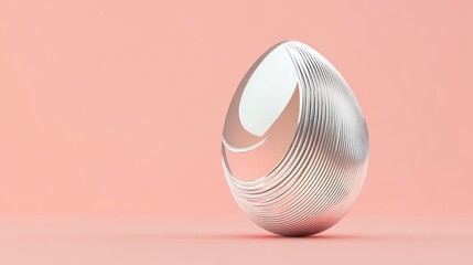 Silver Sculptural Egg: Minimalist Abstract Art on Blush Pink