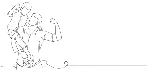 Fathers day line art style vector illustration, father and son line art illustration