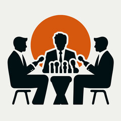  very simple flat and single minimalist Interview Silhouettes in black on a white background