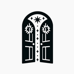 Fototapeta premium very simple flat and single minimalist Festive Doors Silhouettes in black on a white background 