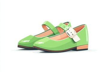 Naklejka premium Adorable Green Mary Janes: A Pair of Stylish Children's Shoes