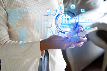 The concept of using a virtual bank where all types of transactions can be made anywhere