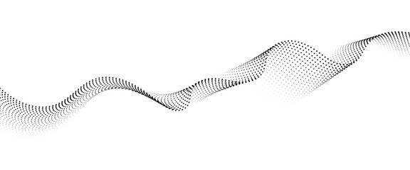 Flowing Dot Wave halftone gradient pattern on transparent background	