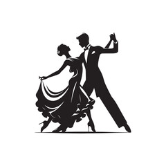 Black Color Ballroom Dance Silhouette Vector Illustration, Solid White Background