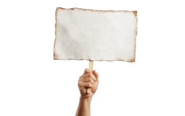 Close up of a protestor holding a hand-painted Labor Day sign during a passionate demonstration isolated on white background PNG
