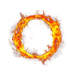 Fire letter O of burning flame. Flaming burn font or bonfire alphabet text isolated on a white background

