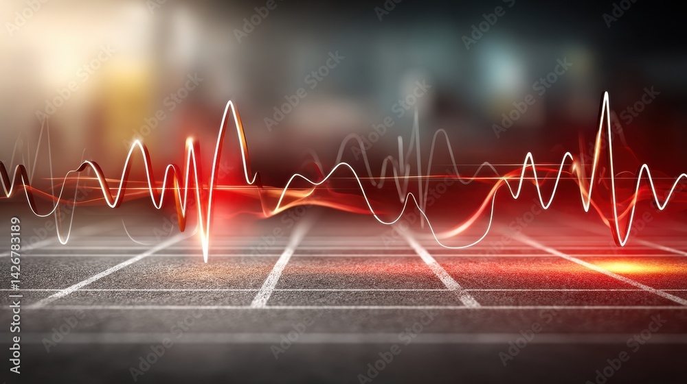 Aufkleber heartbeat line transforms into a running track, symbolizing fitness and health awareness in a dynami