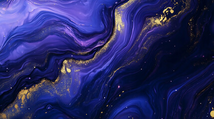 Obraz premium Abstract Liquid Marbling Painting With Purple Blue And Golden Sparkle