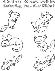 Cute Axolotl Coloring Page for Kids, Fun and Creative Underwater Activity