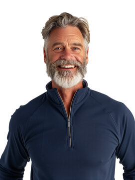 Cheerful Middle-Aged Man in Blue Half-Zip Pullover