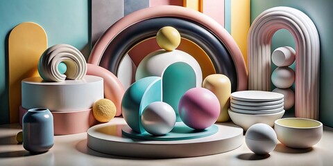 3D abstract art scene featuring bold, organic shapes